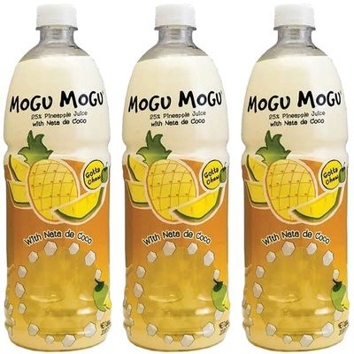 [Pack of 3] [Free Measuring Spoon] Mogu Mogu Juice with Nata De Coco - 33.8 Fl Oz Large Family Size (Pineapple), 320 ml