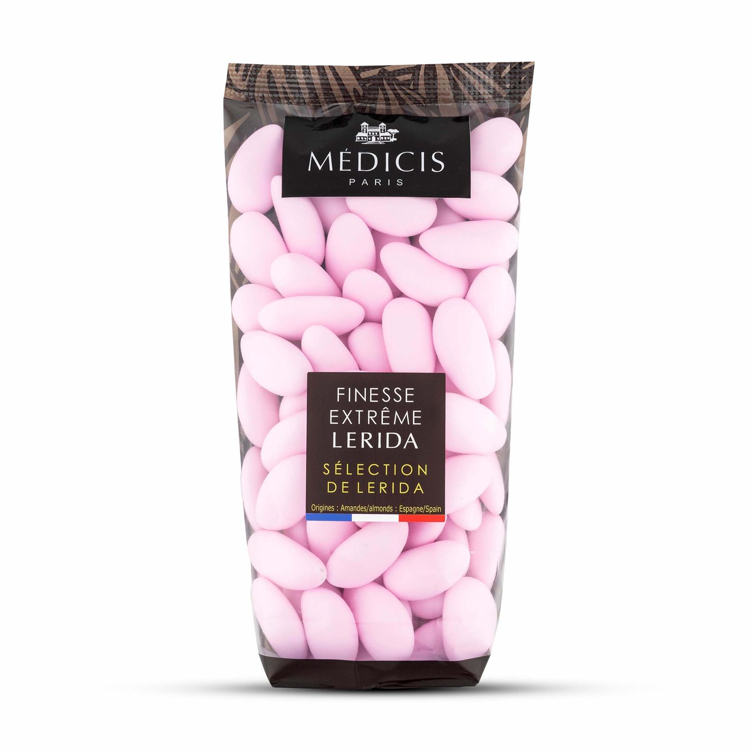 Medicis Premium Candied Almond Dragees (French Jordan Almonds) Sugar Coated Candies Ideal as a Party Favor for Weddings and Baby Showers 75 count bag 8.8oz (Pink)