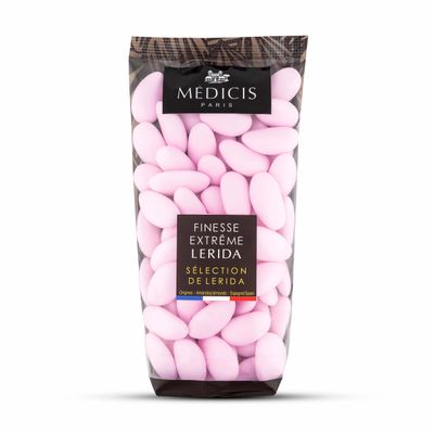 Medicis Premium Candied Almond Dragees (French Jordan Almonds) Sugar Coated Candies Ideal as a Party Favor for Weddings and Baby Showers 75 count bag 8.8oz (Pink)