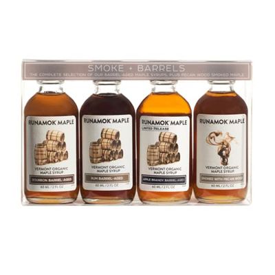 Runamok Organic Maple Syrup Sampler | Smoke + Barrels Vermont Maple Syrup Pairing Collection | 2 oz (4 count) | 60mL | Unique Smoked and Barrel Aged Maple Syrup I Real Maple Syrup