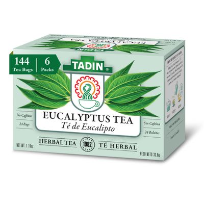 Tadin Eucalyptus Tea, Herbal Tea, Caffeine Free Tea, Fall Tea, Decaf Tea, Tea Packets for Hot Tea, 24 Tea Bags Per Box, Pack of 6
