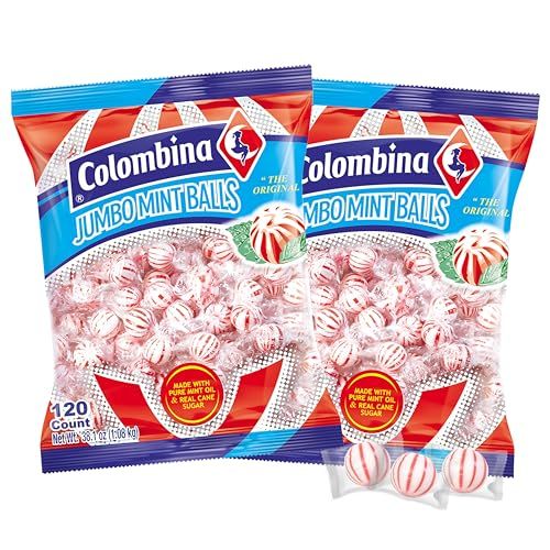 Colombina Jumbo Peppermint Balls, Individually Wrapped Red &amp; White Hard Candy Delights, 2 Pack (240 Count)