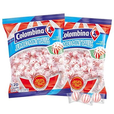 Colombina Jumbo Peppermint Balls, Individually Wrapped Red &amp; White Hard Candy Delights, 2 Pack (240 Count)