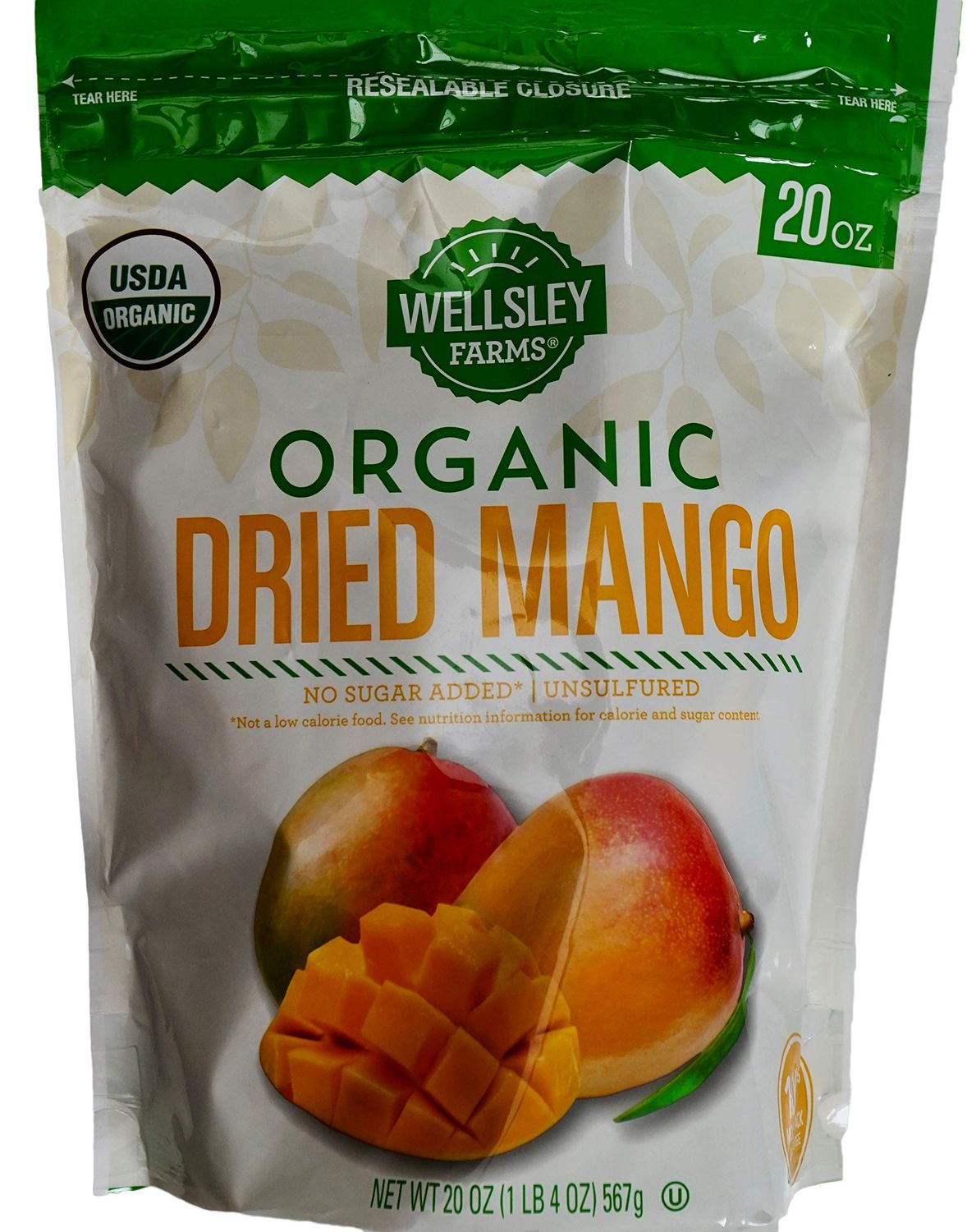 Wellsley Farms USDA Organic Dried Mango Unsulfured Gluten Free, 20 Ounce