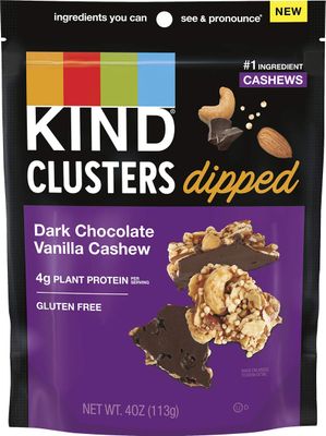 KIND Snack Clusters Dipped, Dark Chocolate Vanilla Cashew, Gluten Free, 4g Protein, 4 Ounce , 8Count