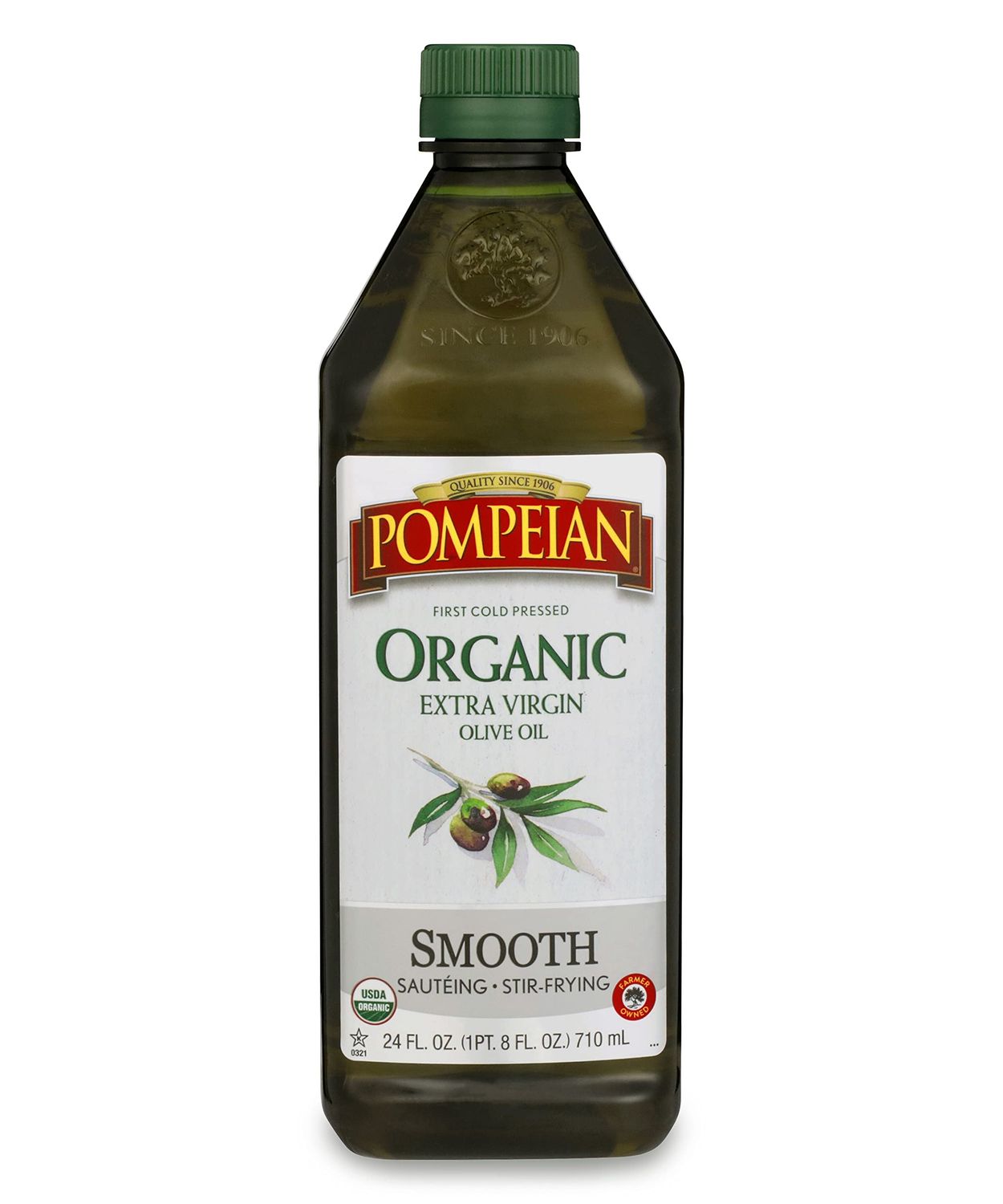 Pompeian USDA Organic Smooth Extra Virgin Olive Oil, First Cold Pressed, Smooth, Delicate Flavor, Perfect for Sauting &amp; Stir-Frying, 24 FL. OZ.