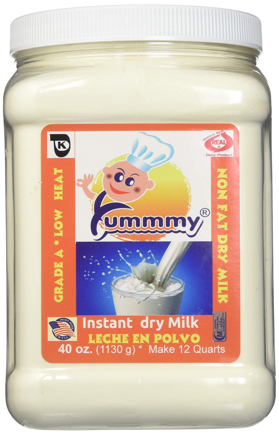 Yummmy Instant Skimmed Nonfat Powdered Dry Milk - Leche en polvo, 2.5 Lbs. (40 Oz), Grade A, Kosher and Halal Certified, Made in USA