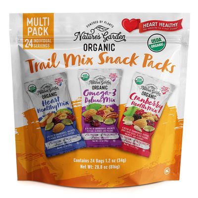 Nature's Garden Organic Trail Mix Snack Packs, Multi Pack 1.2 oz - Pack of 24 (Total 28.8 oz)