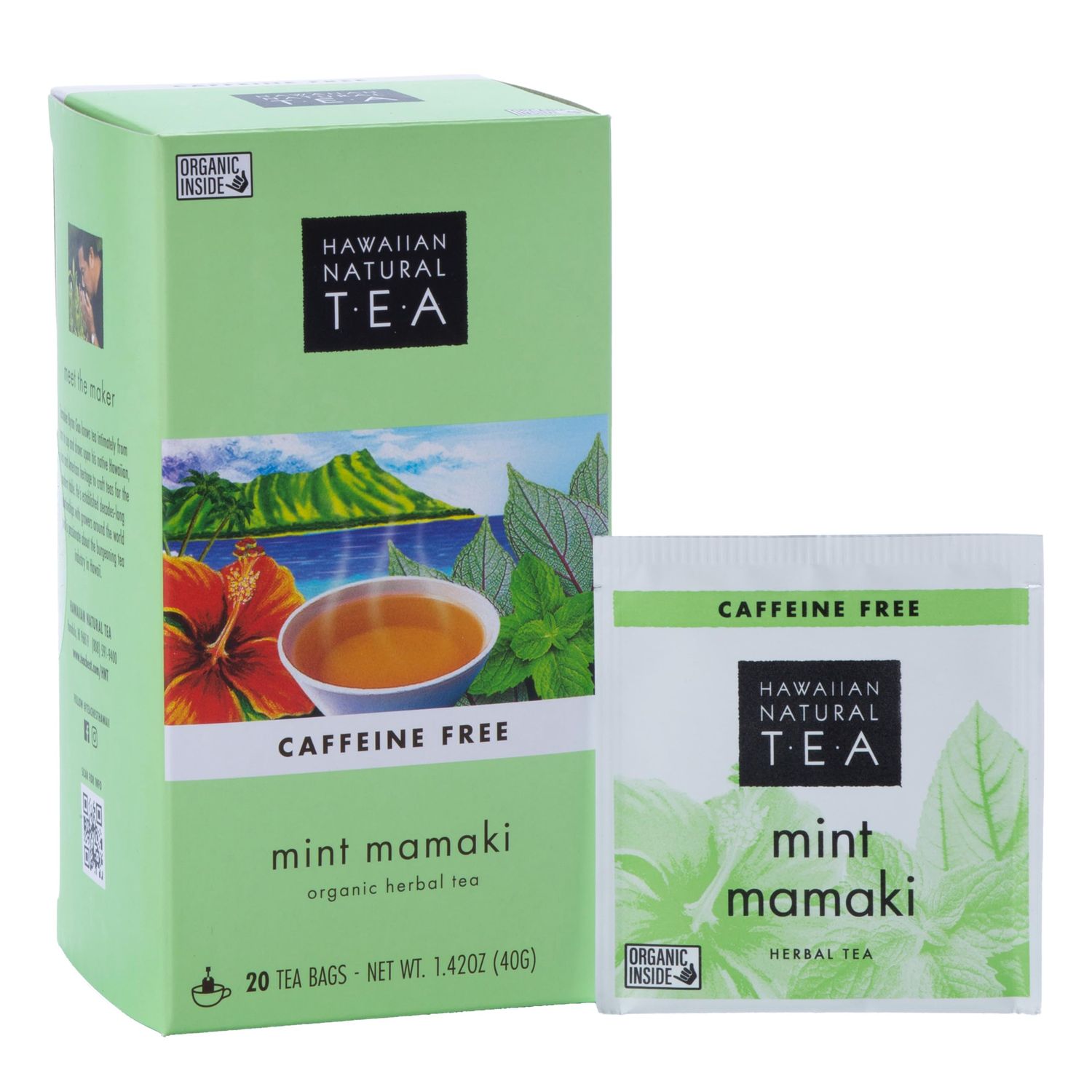 Hawaiian Natural Tea Organic Mamaki Mint Tea Blend - Caffeine Free Herbal Tea - Antioxidant-Rich, Calming, Wellness Tea for Bedtime, Anxiety &amp; Stress - Gift for Tea Lovers - 20 Tea Bags