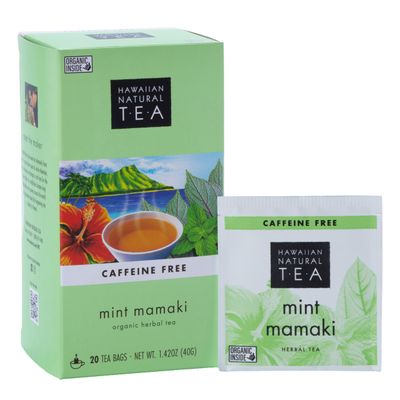 Hawaiian Natural Tea Organic Mamaki Mint Tea Blend - Caffeine Free Herbal Tea - Antioxidant-Rich, Calming, Wellness Tea for Bedtime, Anxiety &amp; Stress - Gift for Tea Lovers - 20 Tea Bags