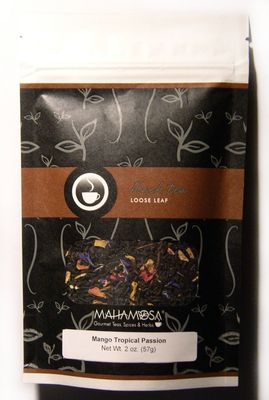 Mahamosa Mango Tropical Passion Tea 2 oz - Loose Leaf Flavored Black Tea Blend (with black tea, flavoring, rose blossoms, sunflower blossoms, cornflower blossoms)