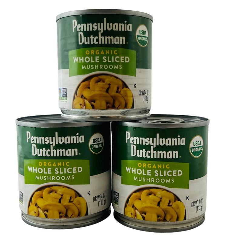 Pennsylvania Dutchman Canned Mushrooms - Organic Sliced Mushrooms - Three 4 oz Cans