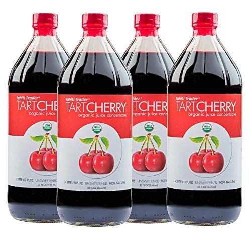 TAHITI TRADER Tart Cherry Juice Concentrate - Ready to Drink Organic Superfood Juice Promoting Immune Support &amp; Overall Health - Pure, Unsweetened Fruit Juice - (32 oz, 4 Pack)