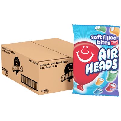 Airheads Candy, Soft Filled Bites, Assorted Flavors, Non Melting, Party, 6oz Bag, Box of 12 Bags