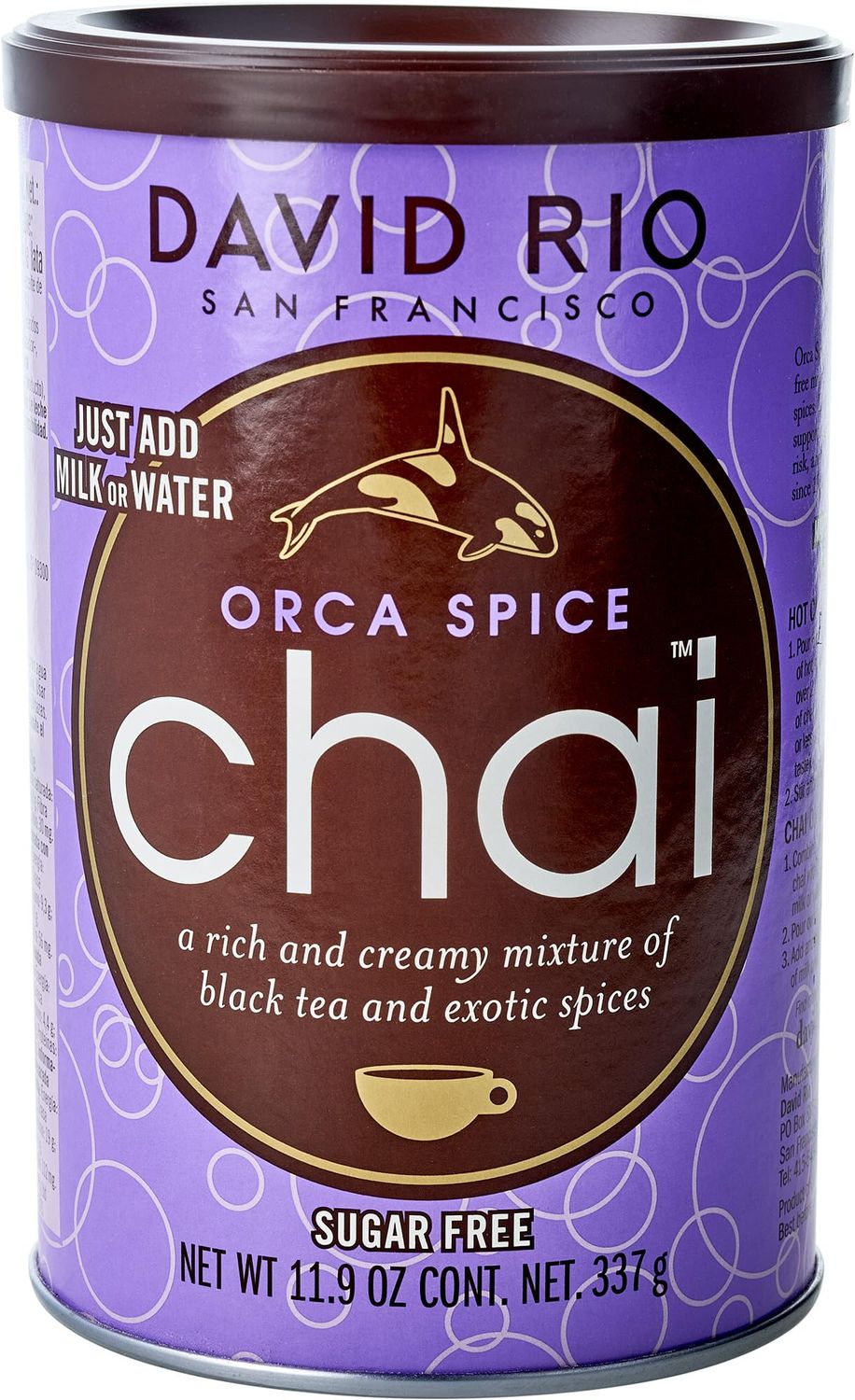 David Rio Orca Spice Reduced Calorie Chai Mix, Sugar-Free, Just Add Milk or Water, 11.9 oz Canister (Pack of 1)