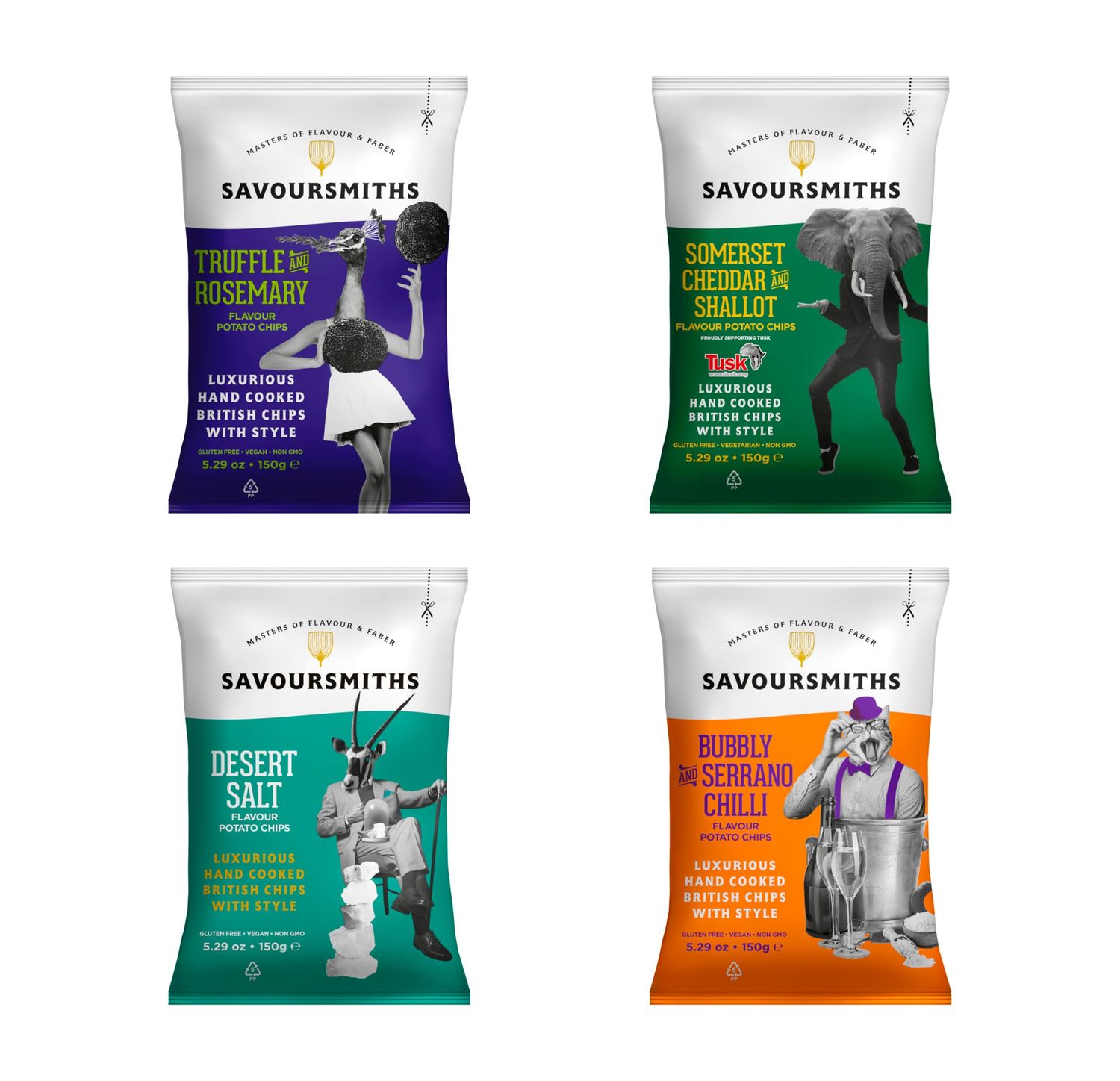 SAVOURSMITHS Hand Cooked Potato Chips, Variety Pack, Gluten Free, Non GMO, All Natural, 5.29 Oz, 4 Count