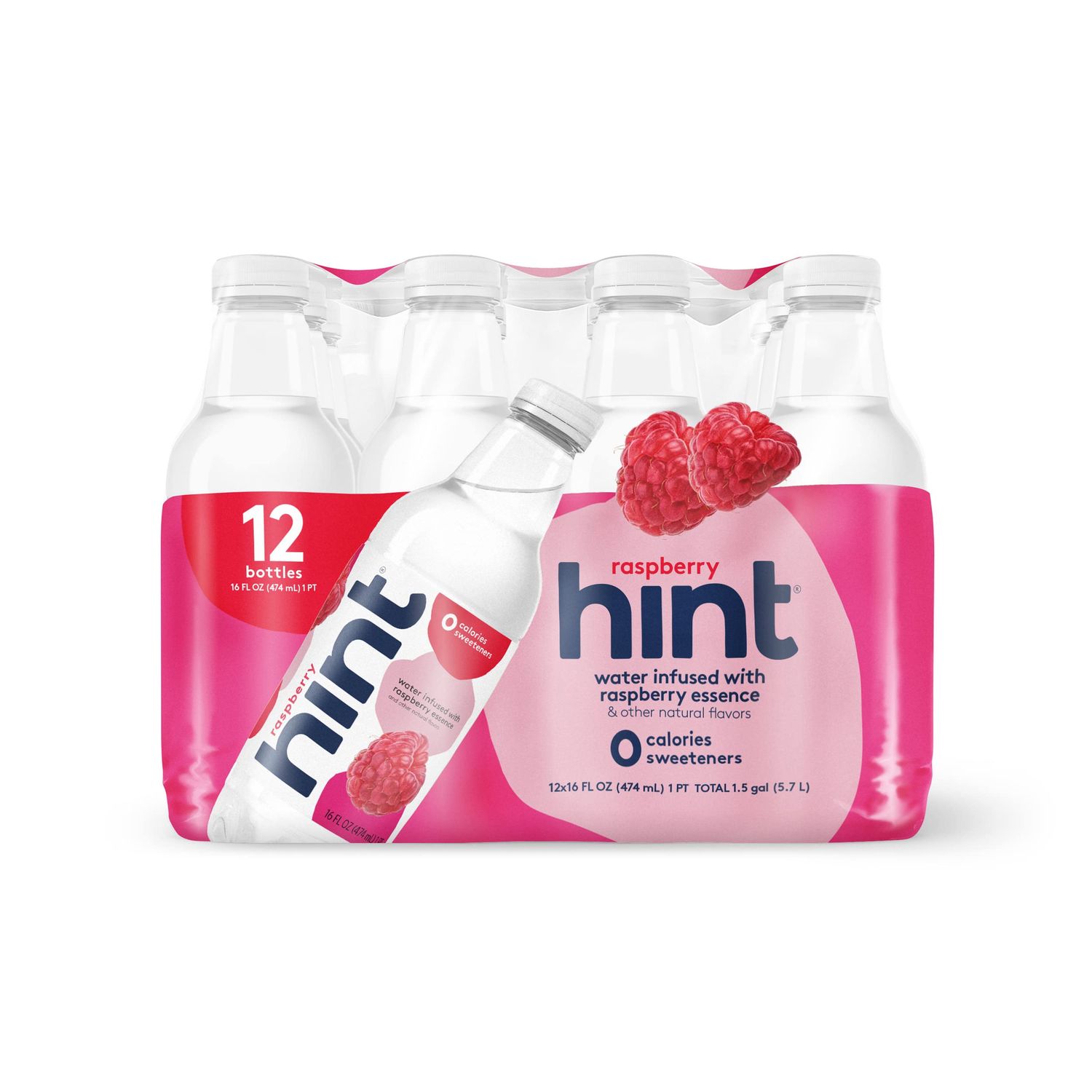 Hint Water Raspberry, Pure Water Infused with Raspberry, Zero Sugar, Zero Calories, Zero Sweeteners, Zero Preservatives, Zero Artificial Flavors, 16 Fl Oz (Pack of 12)