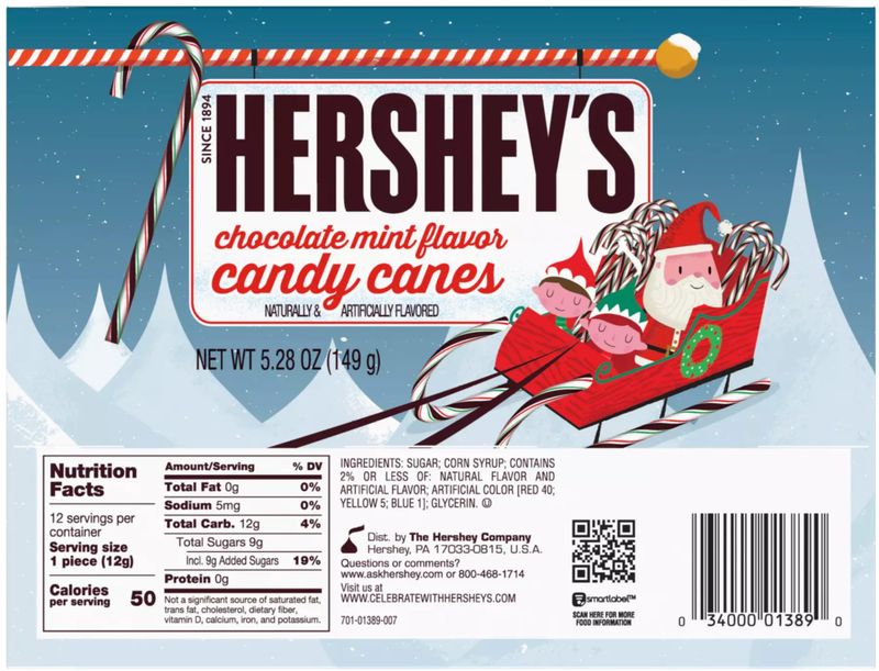 Hershey's Candy Canes - Chocolate Mint - 12 Count