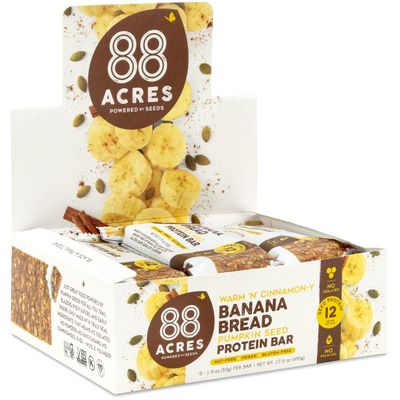 88 Acres Plant Based Seed Protein Bar | 9 Pack, Banana Bread | 12g of Plant Based Protein, Gluten Free, Nut Free, Non GMO, School Safe, No Palm Oil