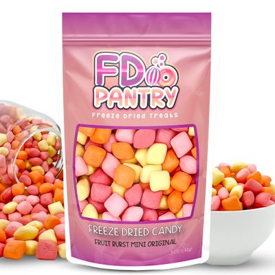 Freeze Dried Fruit Bursts Candy - Mini Original Hard Candy Mix 5oz Treat Snack Gift Bag Cherry, Strawberry, Lemon, Orange Candies Freeze-Dried Candies