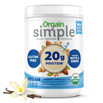 Orgain Organic Simple Vegan Protein Powder, Vanilla - 20g Plant Based Protein, With less Ingredients, No Artificial Sweeteners, Gluten Free, No Lactose Ingredients, 1.25 lb (Packaging May Vary)