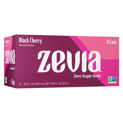 Zevia Zero Sugar, Black Cherry Soda, Caffeine Free, 12 Fl Oz Cans (Pack of 8)