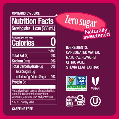 Zevia Zero Sugar, Black Cherry Soda, Caffeine Free, 12 Fl Oz Cans (Pack of 8)