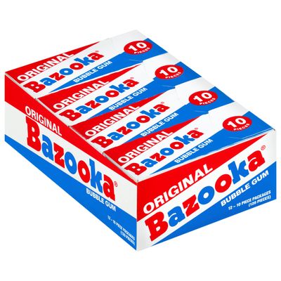 Bazooka Bubble Gum Individually Wrapped Pink Chewing Gum in Original Flavor - 10 Piece Mini-Wallet Packs (Pack of 12) - Fun Holiday Stocking Stuffers - Festive Christmas Candy Gift For Kids