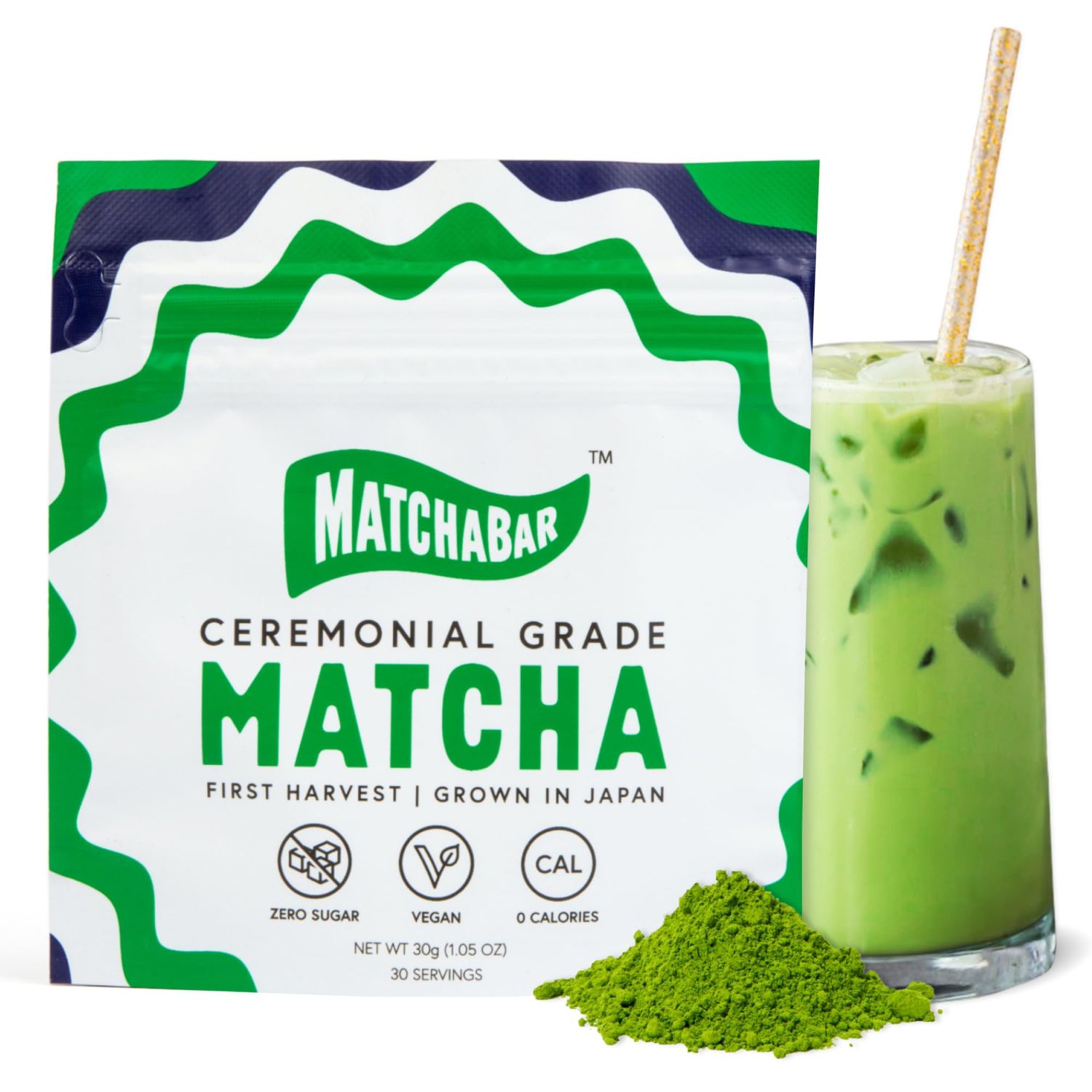 Matchabar Matcha Powder (30g) - Ceremonial Grade Authentic Japanese Matcha Green Tea Powder - Matcha Green Tea Powder Harvested in Japan - Matcha Tea Powder Latte - Zero Sugar, Vegan &amp; 0 Calories