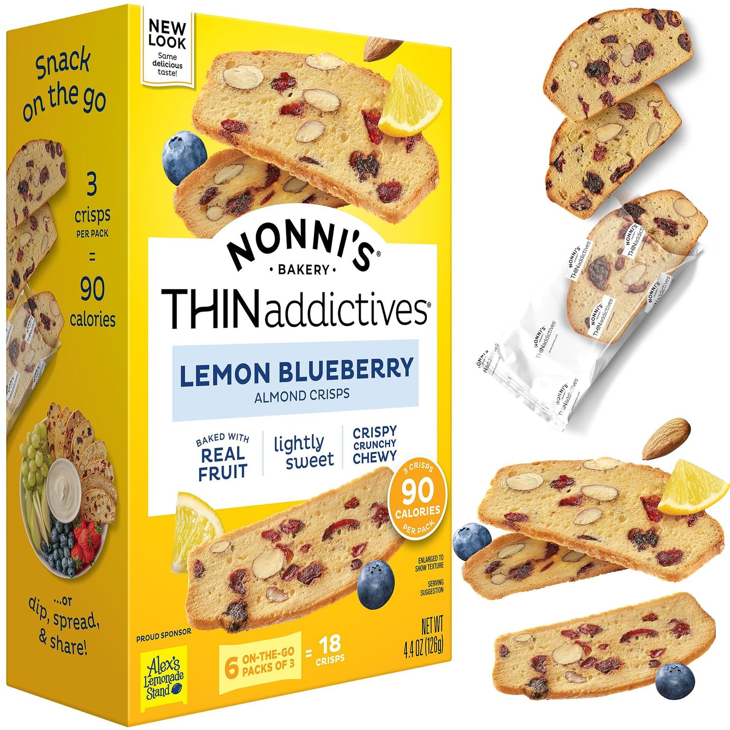 Nonni&#39;s THINaddictives Almond Thin Cookies - Lemon Blueberry Biscotti Italian Cookie Thin - Almond Cookie - Sweet Crunchy &amp; Chewy - Biscotti Individually Wrapped Cookie - Kosher Coffee Cookie - 4.4 oz