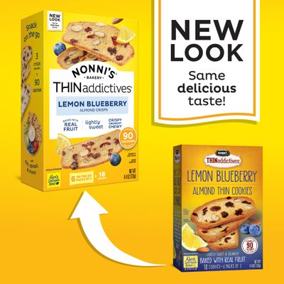 Nonni's THINaddictives Almond Thin Cookies - Lemon Blueberry Biscotti Italian Cookie Thin - Almond Cookie - Sweet Crunchy &amp; Chewy - Biscotti Individually Wrapped Cookie - Kosher Coffee Cookie - 4.4 oz
