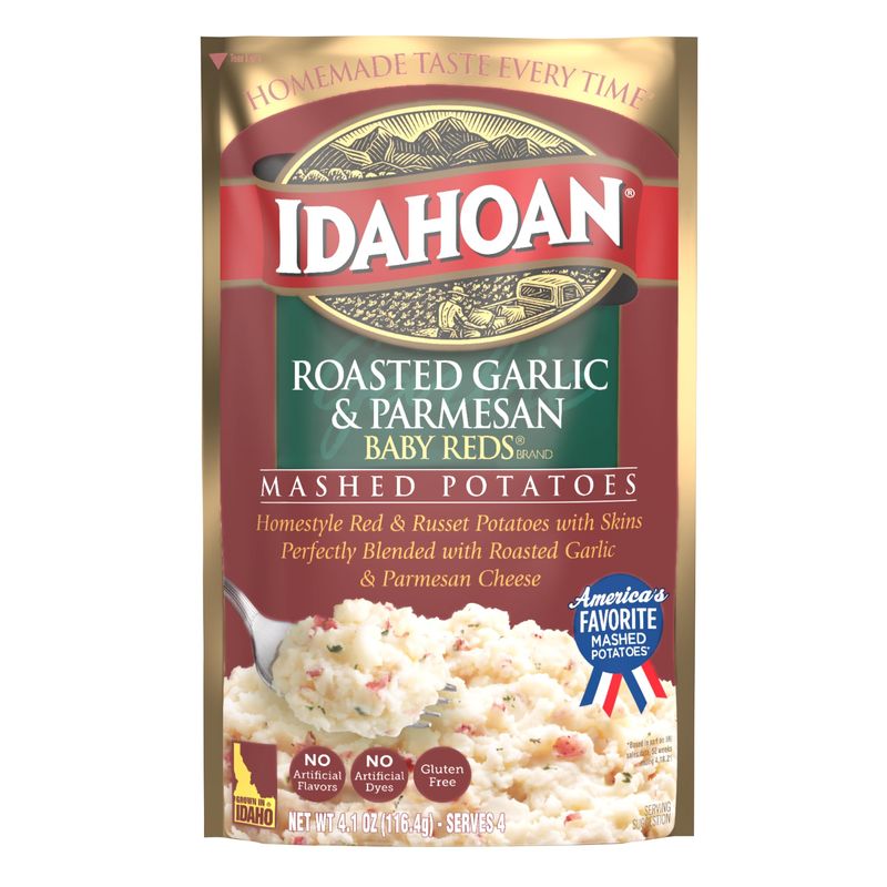 Idahoan Mashed Potatoes, Baby Reds with Roasted Garlic and Parmesan, 4.1 Ounce (Pack of 10)