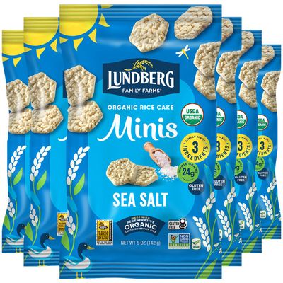 Lundberg Organic Rice Cake Minis, Sea Salt, 6-Pack- Regenerative Organic Certified Mini Rice Cakes, Healthy Snacks, Vegan, 5 Oz Ea