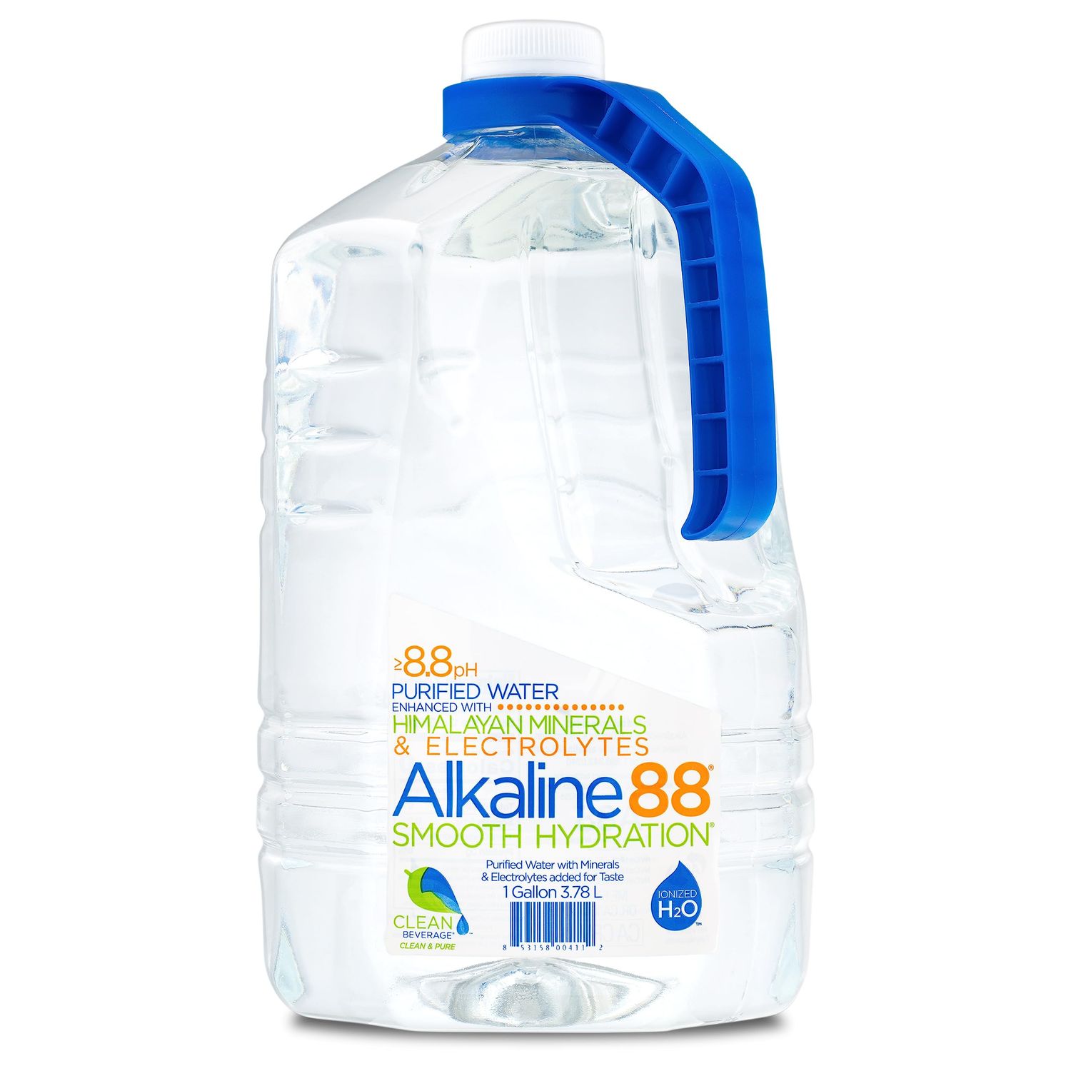 Alkaline88 Purified Ionized Water with Himalayan Minerals &amp; Electrolytes for smooth taste. Perfectly balanced for your body with 8.8ph. 1 Gallon. 100% Recyclable.