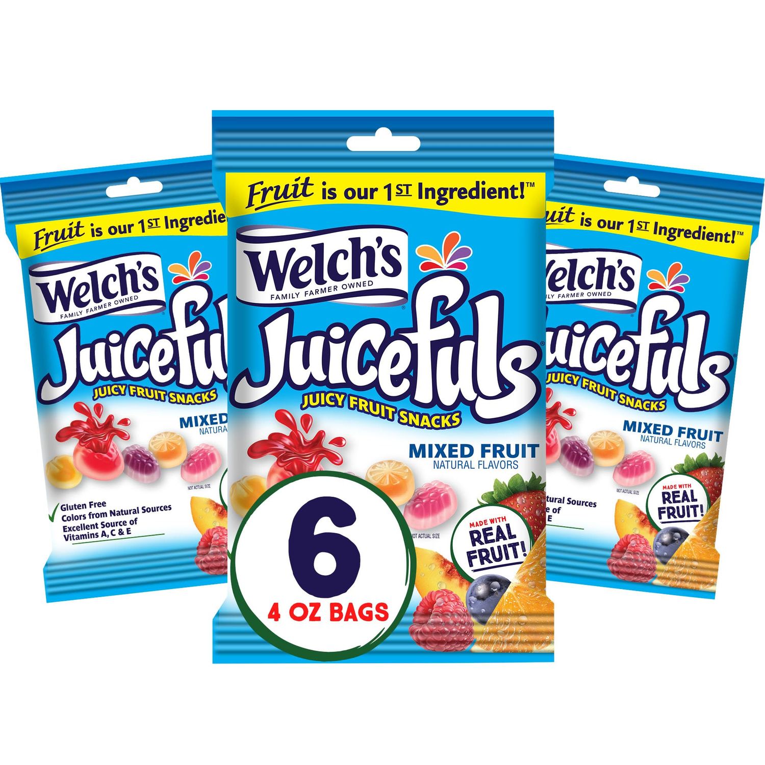 Welch&#39;s Juicefuls Juicy Fruit Snacks, Mixed Fruit, Fruit Gushers, Gluten Free, 4 Oz Sharing Size Bags (Pack of 6)