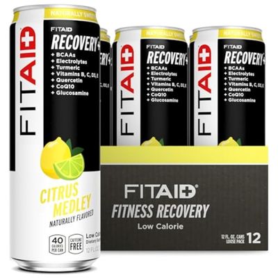 FITAID Recovery Blend, BCAAs, Vitamin B6, B12, Glucosamine, Electrolytes, 100% Clean, Paleo, B-Complex, Citrus Medley, No Sucralose, 12-oz. cans (Pack of 12)