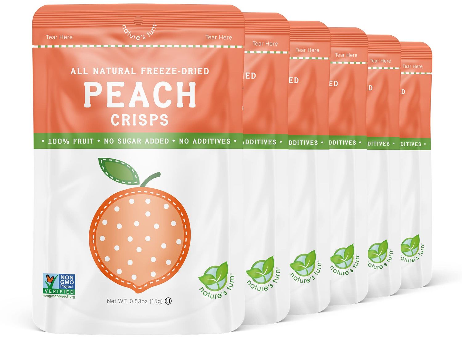 Natures Turn Freeze-Dried Fruit Snacks, Peach Crisps, Pack of 6 (0.53 oz Each)