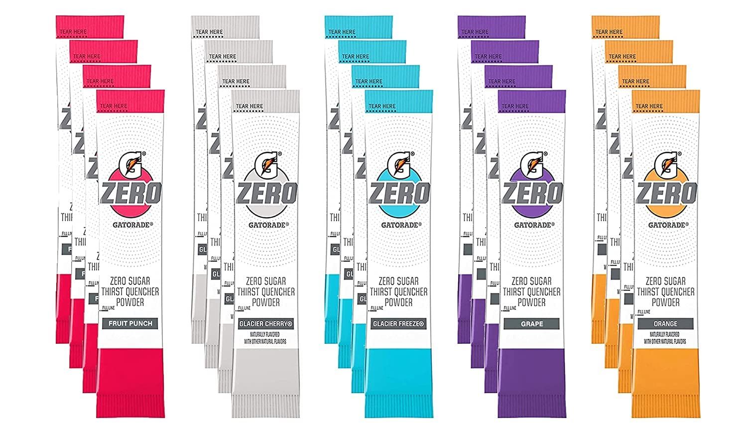 Gatorade G Zero Powder, Individual Packets, 5 Flavor Variety Pack - 4 of Each Flavor, Pack of 20-0.10oz