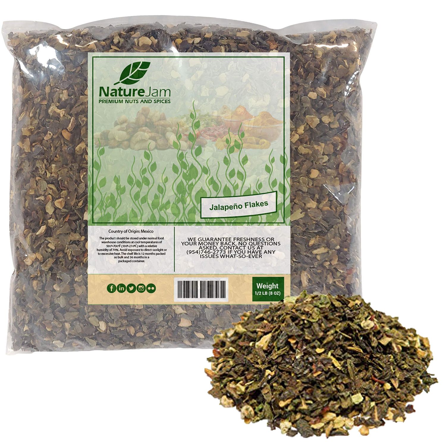Dried Hot Jalapeno Pepper Flakes - Dehydrated Washed Diced &amp; Dried (1/2 Pound) With LOTS OF SEEDS