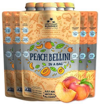 Lt. Blender&#39;s Peach Bellini in a Bag - Wine Slushie Mixes - Each Bag Makes 1/2 Gallon of Frozen Peach Bellini Mix - Non-GMO Wine Freezer mix - Make with Wine, Liquor or as a Mocktail - (Pack of 5)