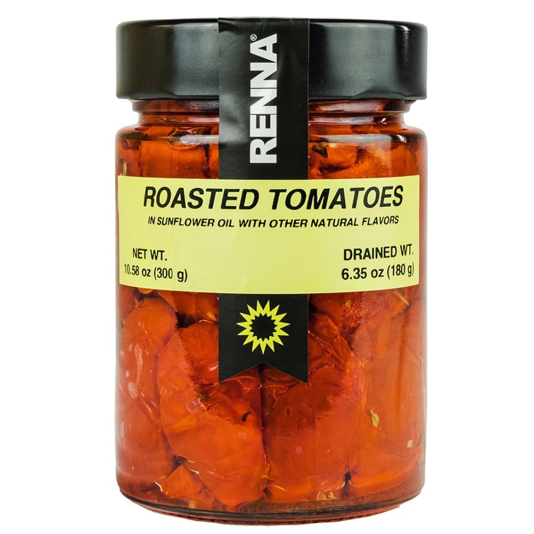 Renna, Fire Roasted Grilled Tomatoes In preserved in oil, 10.58 oz, Product of Italy, Semi Dried, Pomodori, Experience the Rich Flavors of the Mediterranean