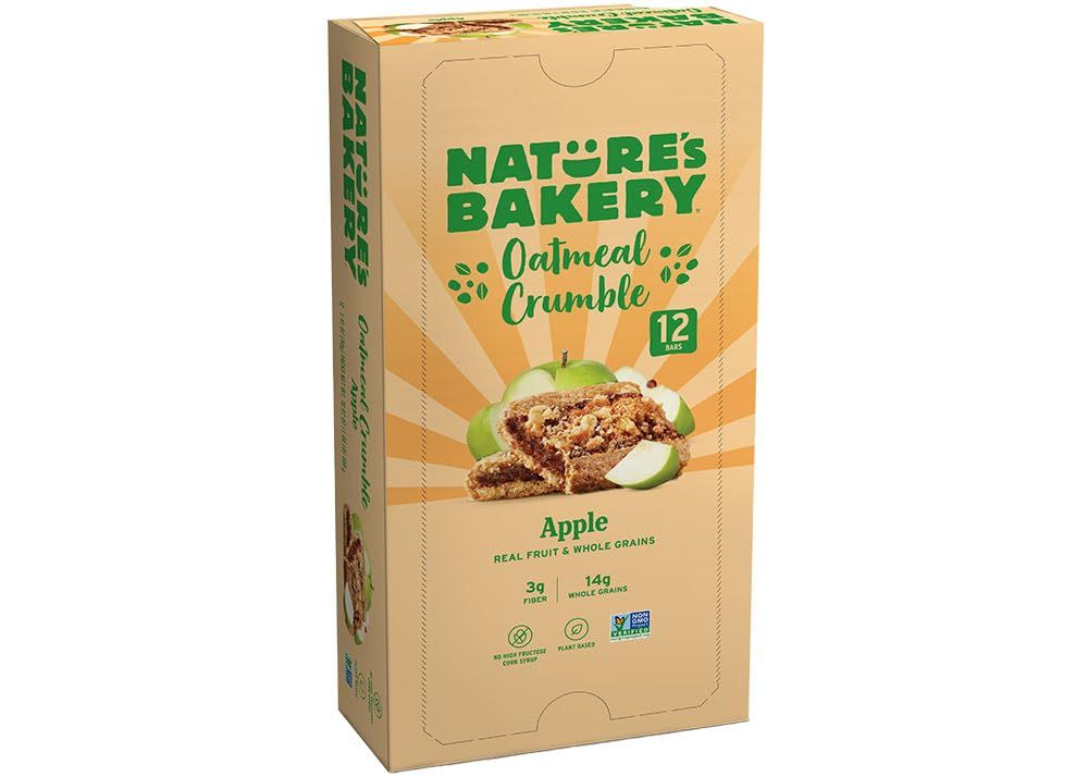 Nature's Bakery Oatmeal Crumble Bars, Apple, Real Fruit, Vegan, Non-GMO, Breakfast Bar, 1 Box With 12 Twin Packs (12 Twin Packs)