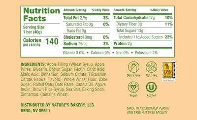 Nature's Bakery Oatmeal Crumble Bars, Apple, Real Fruit, Vegan, Non-GMO, Breakfast Bar, 1 Box With 12 Twin Packs (12 Twin Packs)