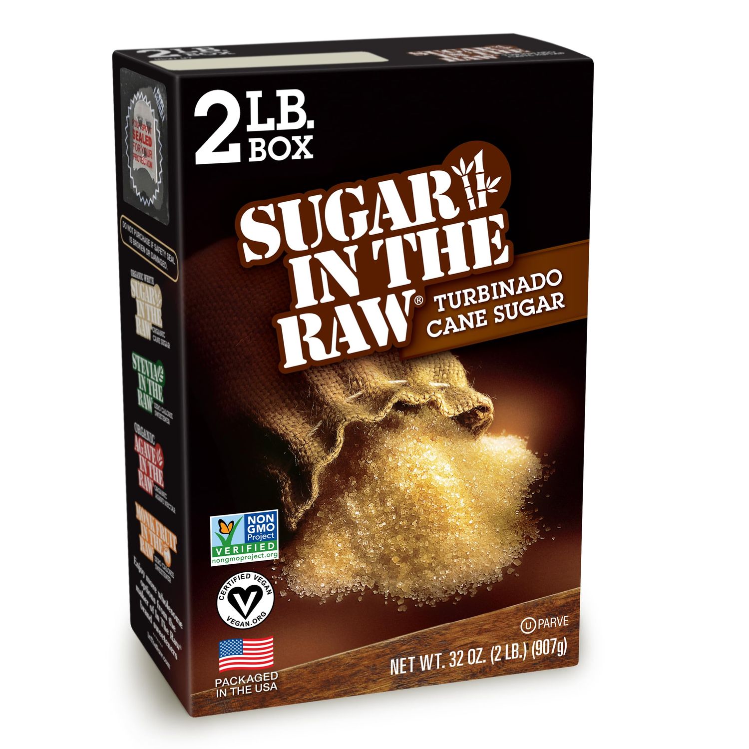 Sugar In The Raw Granulated Turbinado Cane Sugar, No Added Flavors or erythritol, Pure Natural Sweetener, Hot &amp; Cold Drinks, Coffee, Baking, Vegan, Gluten-Free, Non-GMO, Bulk Sugar, 2lb Bag (1-Pack)