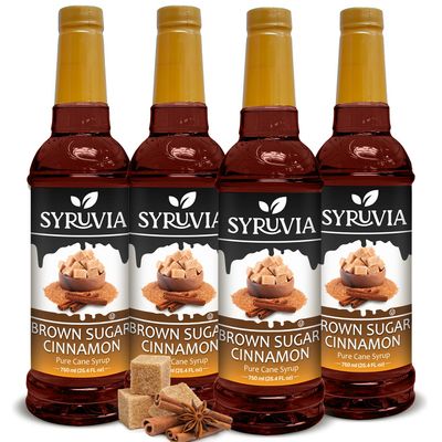 Syruvia 4 Pack Brown Sugar Cinnamon Syrup for Coffee - Brown Sugar Cinnamon Coffee Syrup Flavor, 25.4 fl oz, Kosher, Gluten Free, Ideal for Coffee, Drinks, Desserts, and More, No Coloring