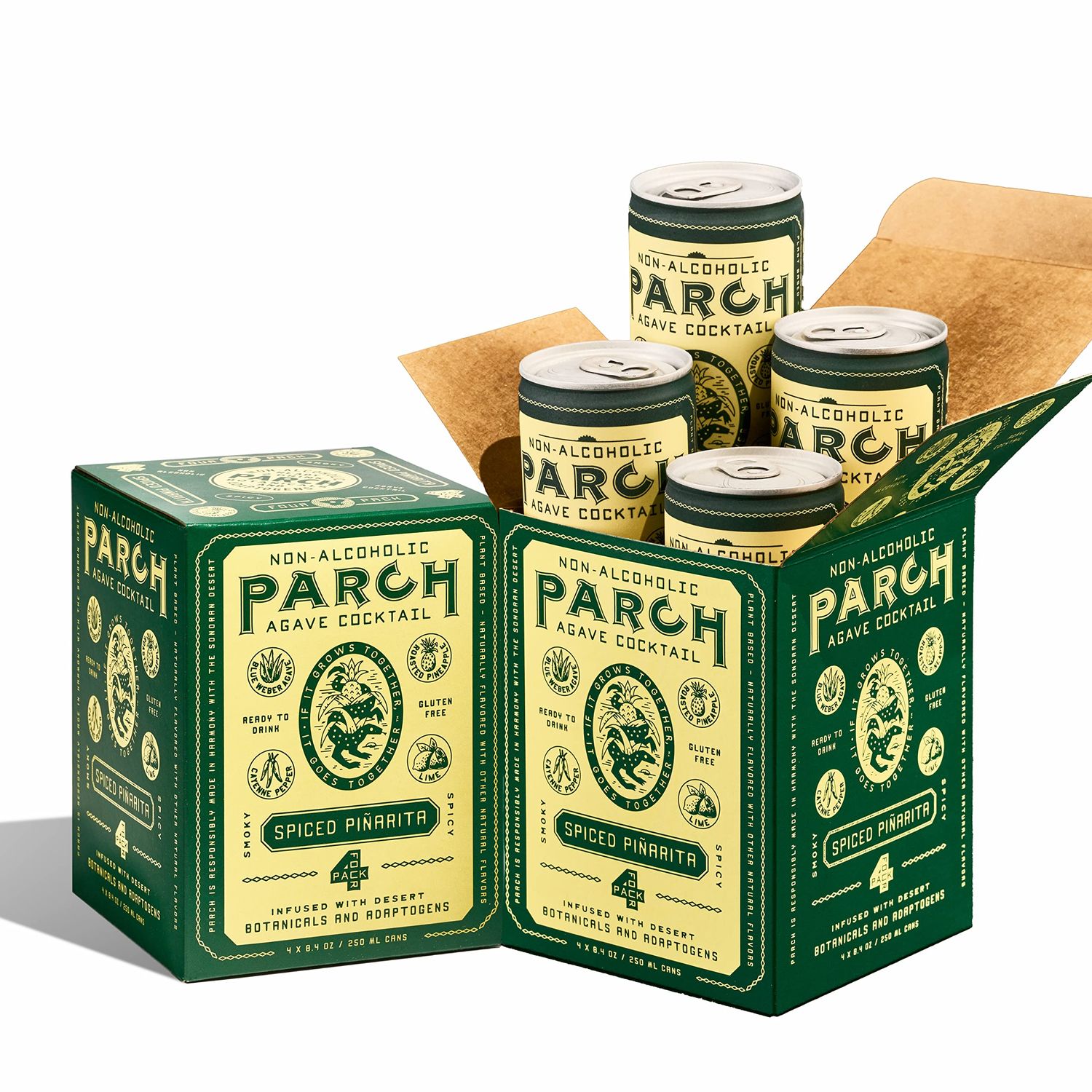 PARCH Spiced Piarita Ready to Drink Non Alcoholic Agave Cocktail Infused with Desert Botanicals &amp; Adaptogens, Plant Based, Gluten Free &amp; Vegan, Inspired by the Sonoran Desert (8.4 oz x 8 Pack)