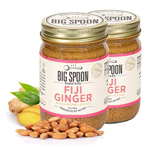Big Spoon Roasters Fiji Ginger Almond Butter w/Sea Salt - Keto Friendly, Low Sugar Almond Butter - Crunchy Almond Butter With Bee-Friendly Almonds - Gourmet &amp; Pure Almond Nut Butter - 26 Ounces