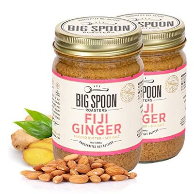 Big Spoon Roasters Fiji Ginger Almond Butter w/Sea Salt - Keto Friendly, Low Sugar Almond Butter - Crunchy Almond Butter With Bee-Friendly Almonds - Gourmet &amp; Pure Almond Nut Butter - 26 Ounces