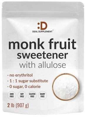 DEAL SUPPLEMENT Monk Fruit Sweetener with Allulose, 2lbs - No Erythritol, 1:1 Sugar Substitute, No Aftertaste, - Pure Sweet Flavor for Baking &amp; Culinary Recipes - Keto, Vegan, Zero Net Carb, Non-GMO