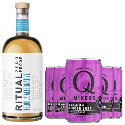 Ritual Zero Non-Alcoholic Tequila Alternative with 5 Pack of Q Mixers Ginger Beer for your favorite Alcohol-Free Mixed Drink
